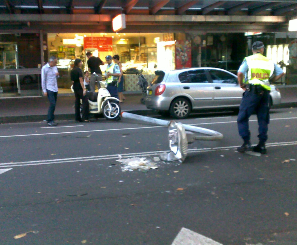 Daytime pole failure in busy shopping precinct in Manly, NSW