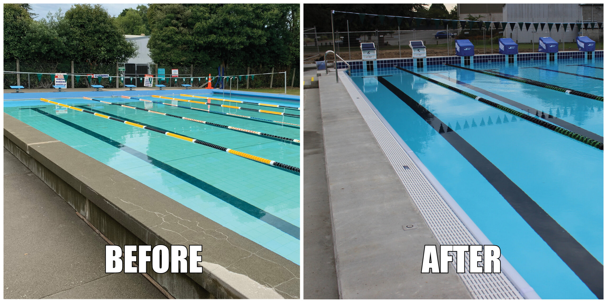 Before and after image of outdoor pool