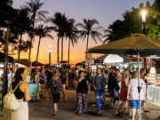 Mindil Beach Sunset Market: Shuffle poles integrate light, CCTV, loudspeakers and WIFI for an engaging, safe and fun environment